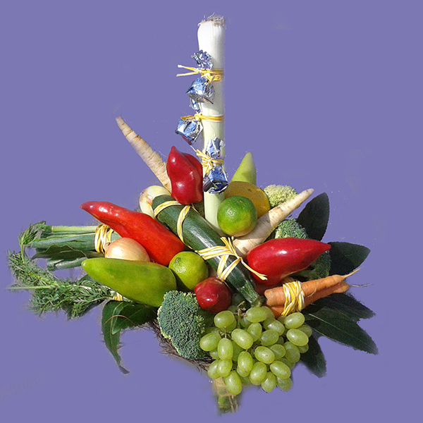 Vegetariánská kytice pro muže – sýry, zelenina, olivy, netradiční dárek